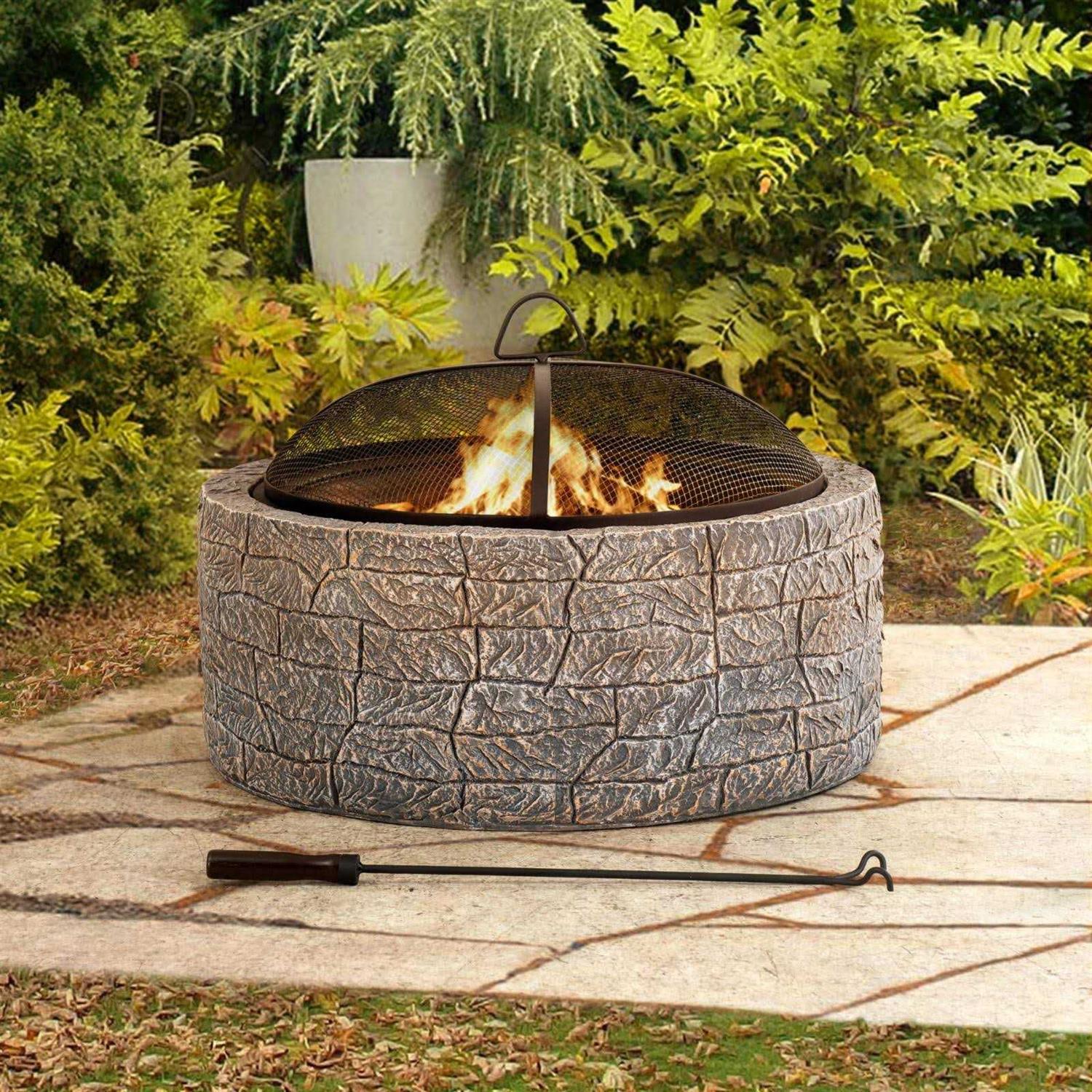 Sunjoy Stone 26 inch Round Wood-Burning Fire Pit