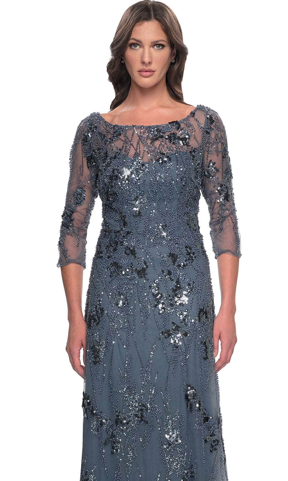 Quarter Sleeve Rhinestone Embellished Evening Gown