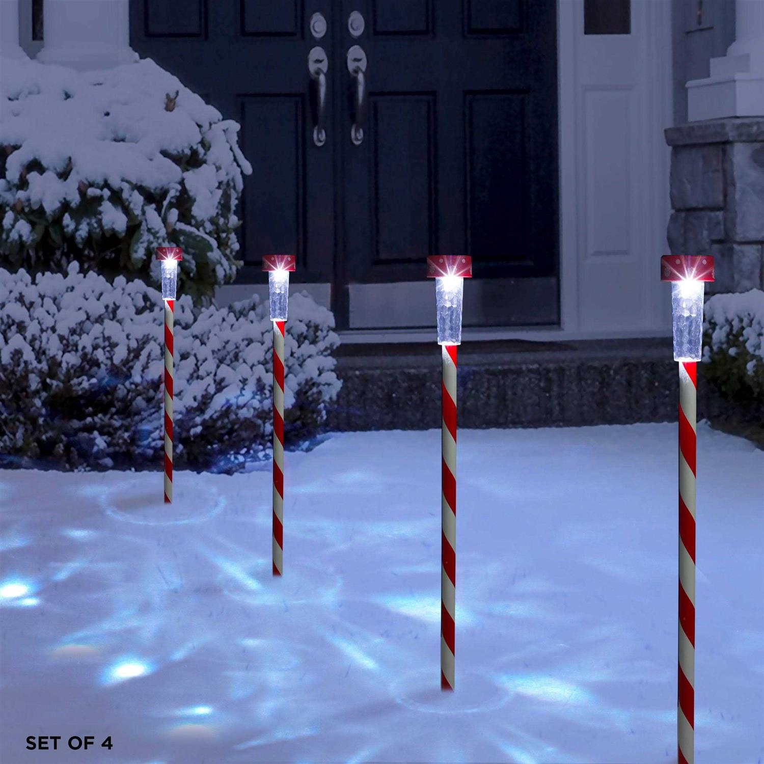 Alpine Holiday Striped Pathway Garden Stake with Solar LED Lights