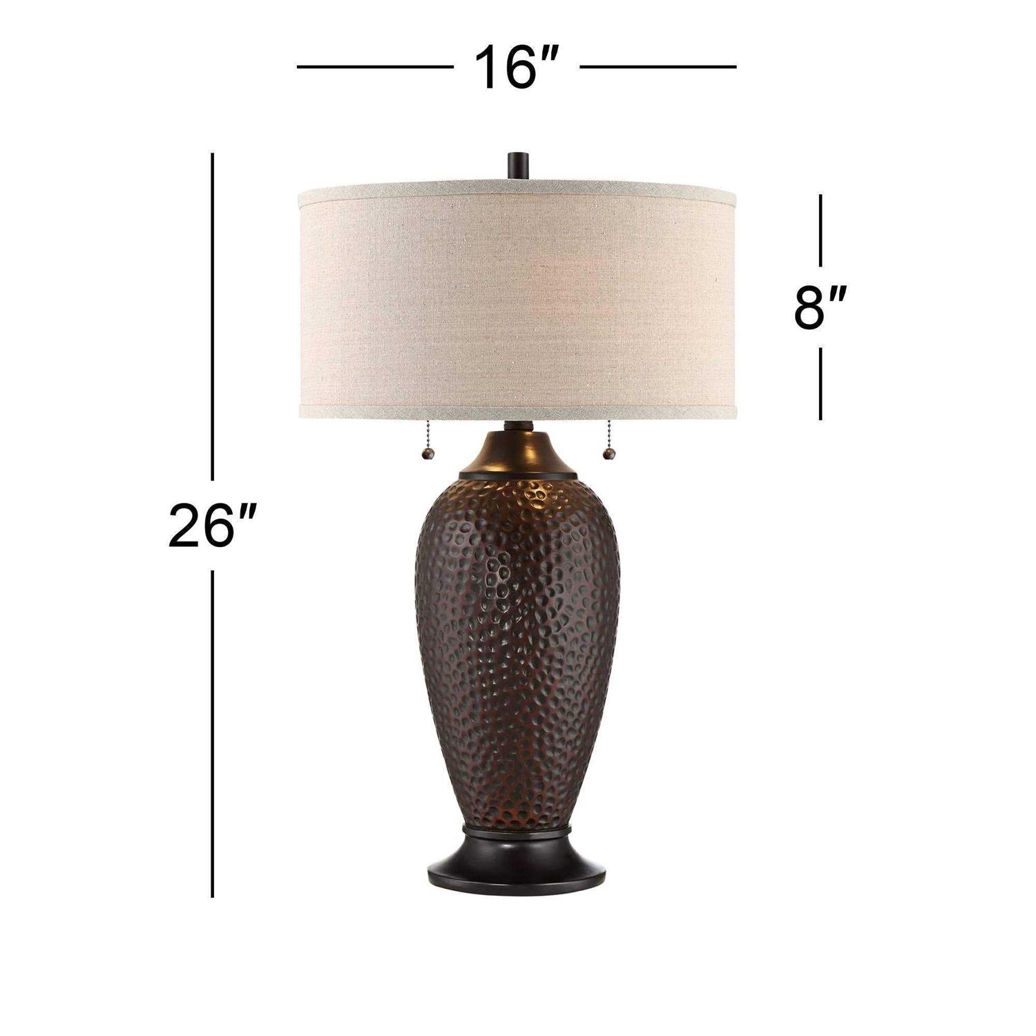 360 Lighting Cody Rustic Farmhouse Table Lamps 26 High Set of 2 Hammered Oiled Bronze Oatmeal Drum Shade for Bedroom Living Room