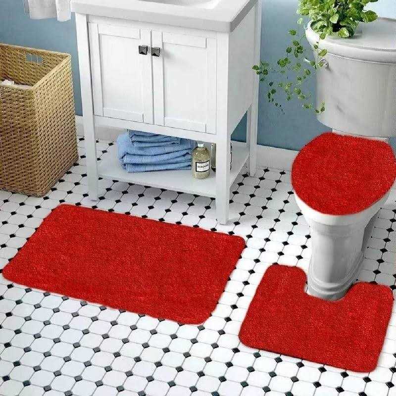 3 Pieces Bathroom Rugs Set U-Shaped Toilet Contour Matm,Bath Rug,andToilet Lid Cover Mat