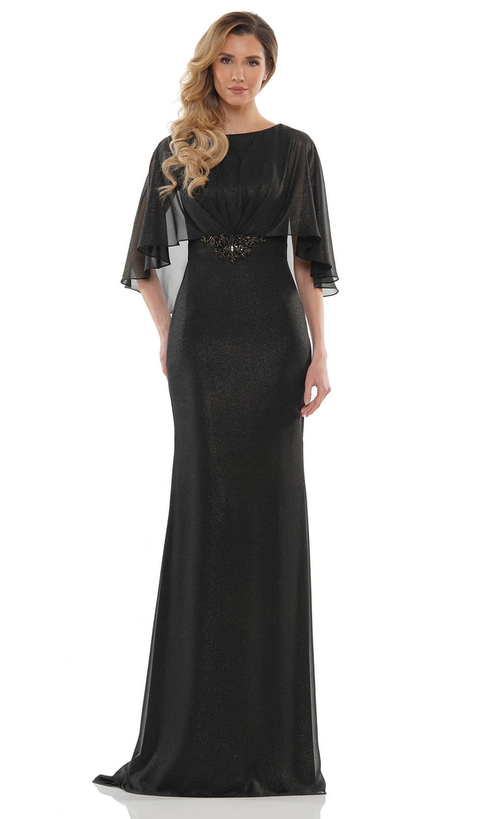 MV1130 Glittered Fabric Poncho Sheath Gown