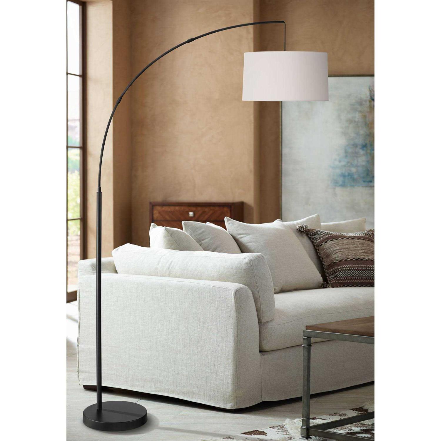 360 Lighting Modern Arc Floor Lamp 72 Tall White Linen Drum Shade for Living Room Reading House Home