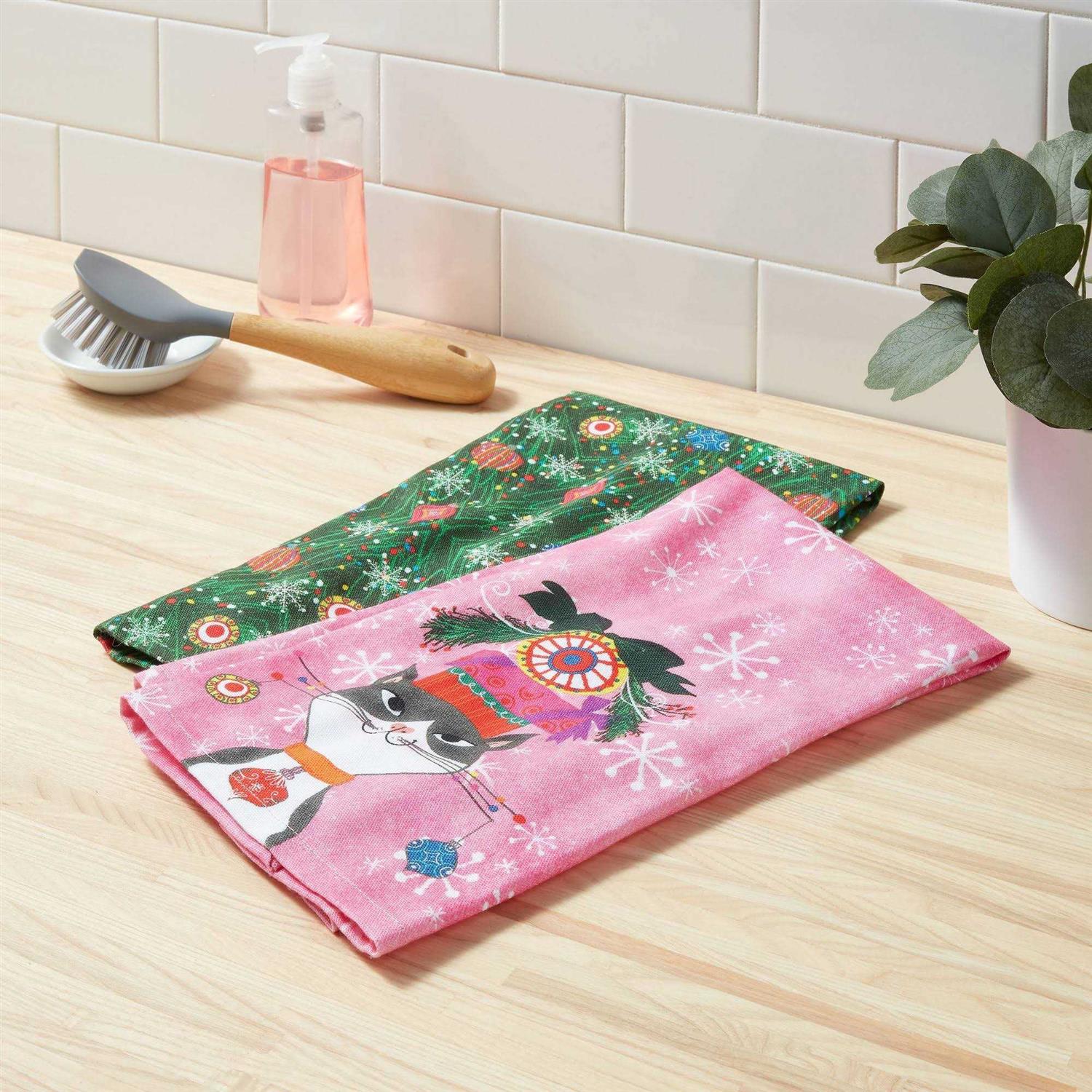 Wondershop 2pc Vanessa Brantley-Newton Design Slub Christmas Kitchen Towel Pink/Green