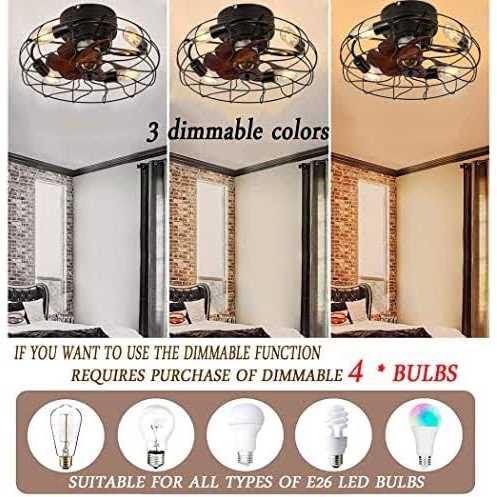 YUANYIJIA Caged Ceiling Fan With Lights Remote Control 21 Low Profile Farmhouse FlushMountFandelier