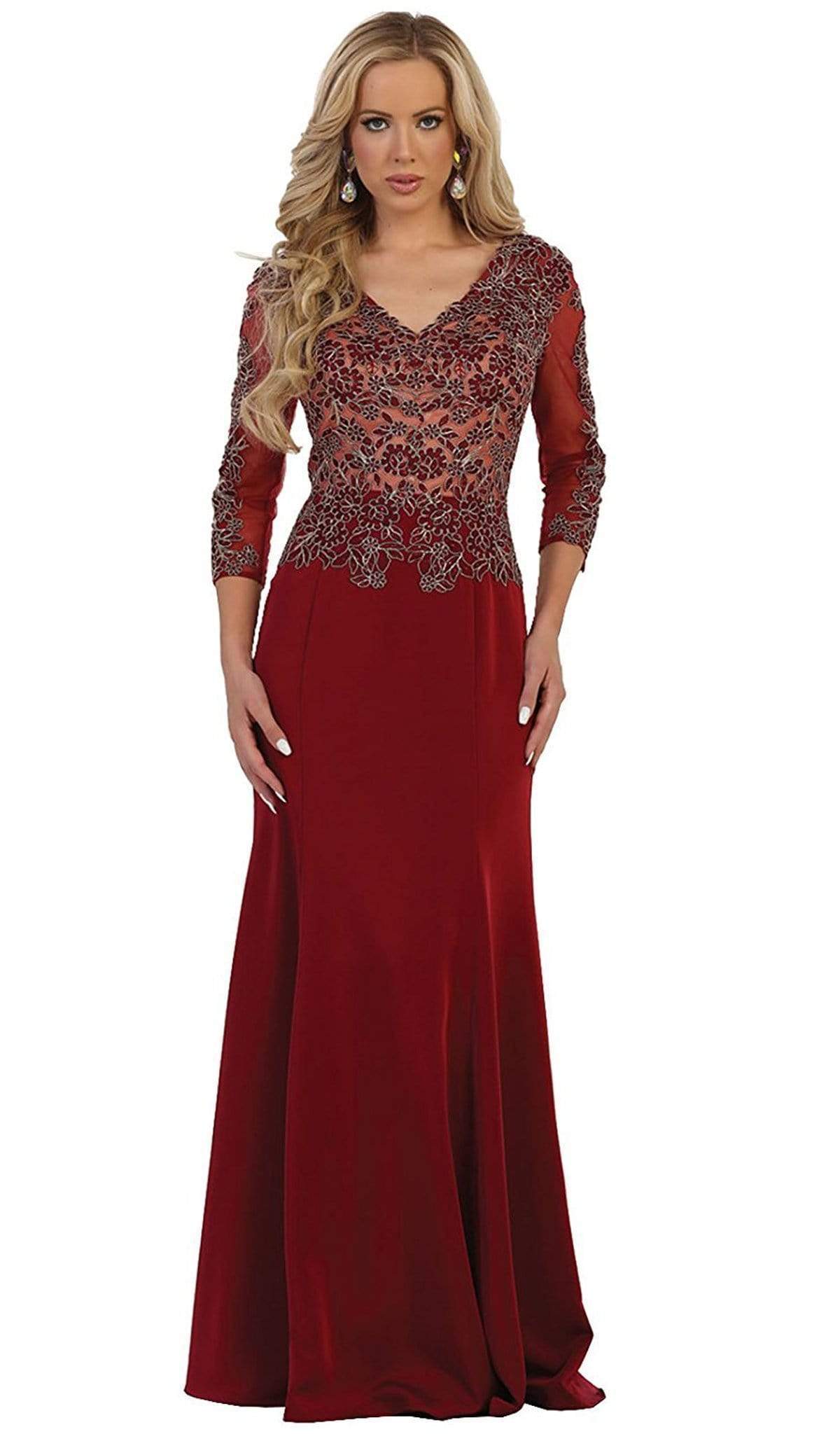 MQ1505 Quarter Length Sleeve Lace Sheath Evening Dress