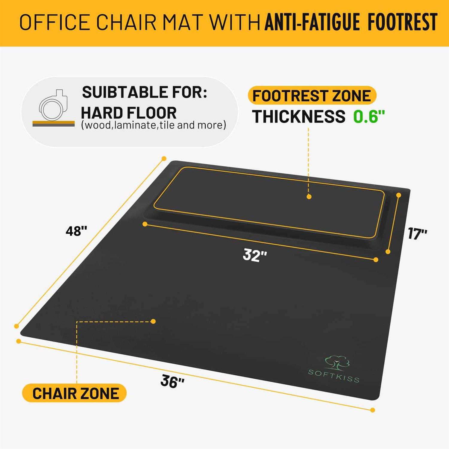 Anti-Fatigue Standing Office Chair Mat for Hardwood Floor with Cushioned Foam Foot Support