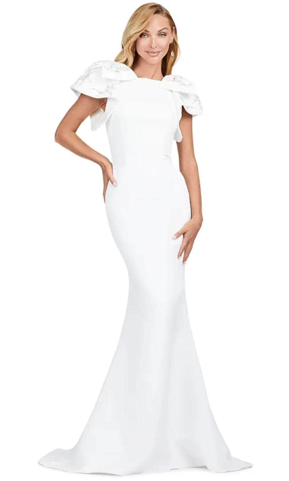 Bow Accent Shoulder Satin Gown