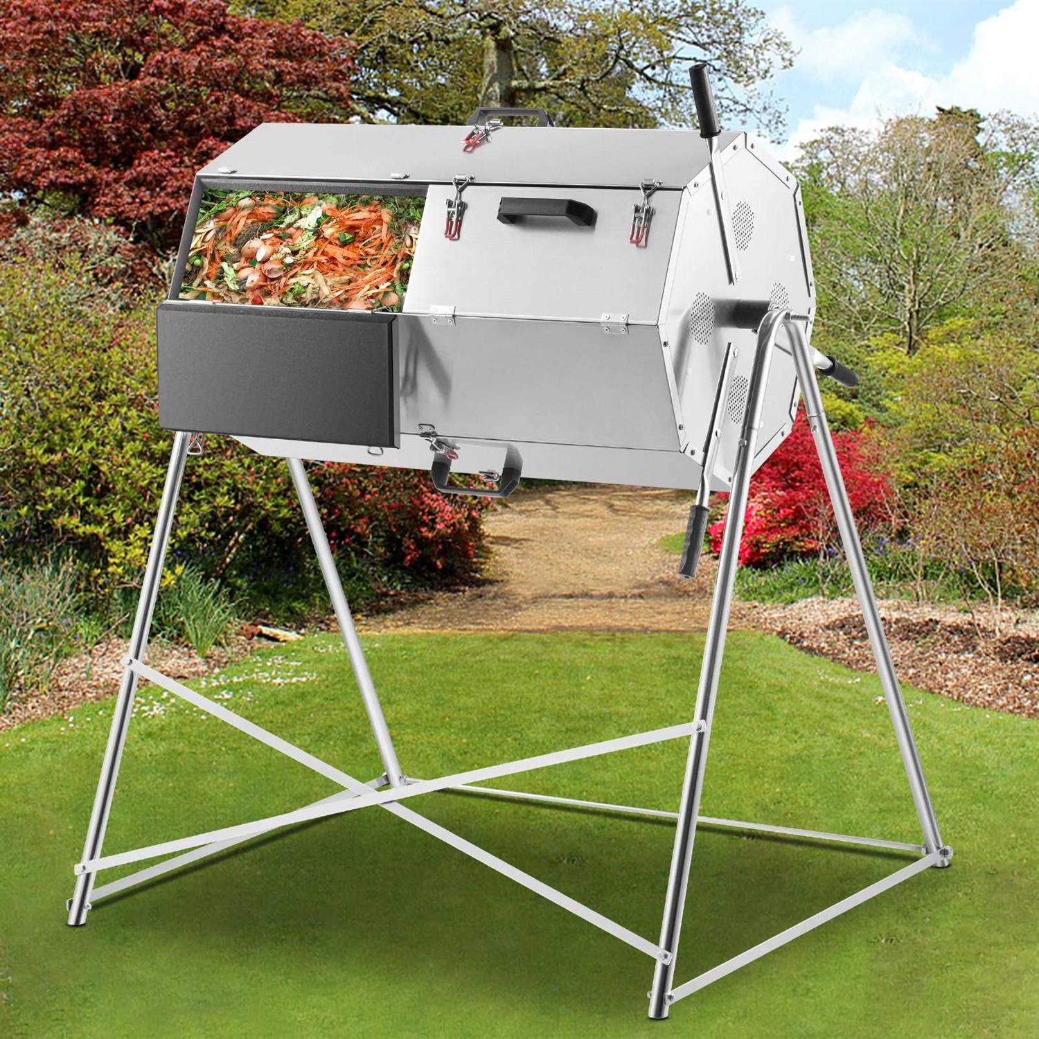 VEVOR Compost Tumbler Rustproof Stainless Steel Dual-Chamber Garden Composter Heavy-Duty All-Season Outdoor Compost Bin