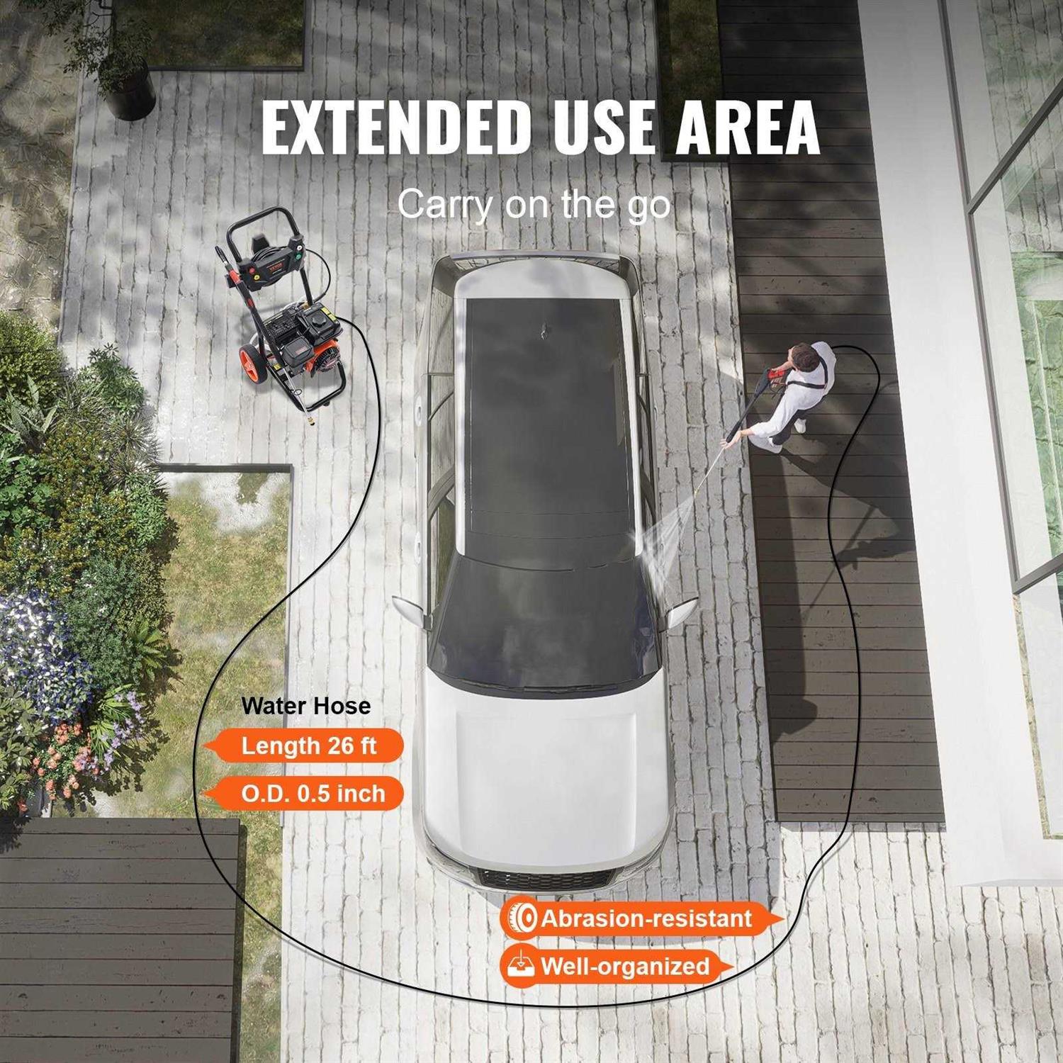 VEVOR Gas Pressure Washer, 3600 PSI 2.6 GPM, Gas Powered Pressure Washer with Copper Pump, Spray Gun and Extension Wand