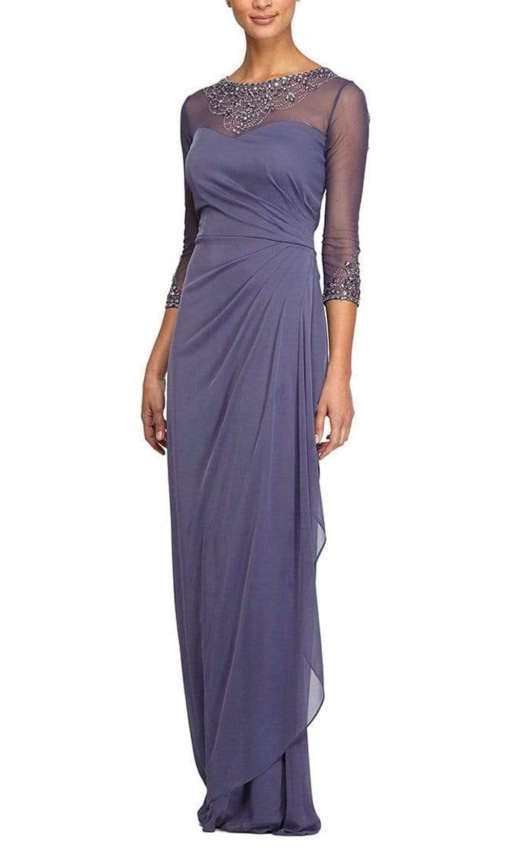 232833 Beaded Sheer Long Sleeve Sheath Dress