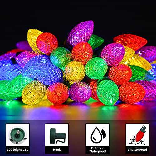 100 LED C9 Christmas Lights 66ft Green Wire Commercial LED Strawberry String Lights Outdoor Indoor C9 Bulbs Xmas Decorative Light Strand for Garden