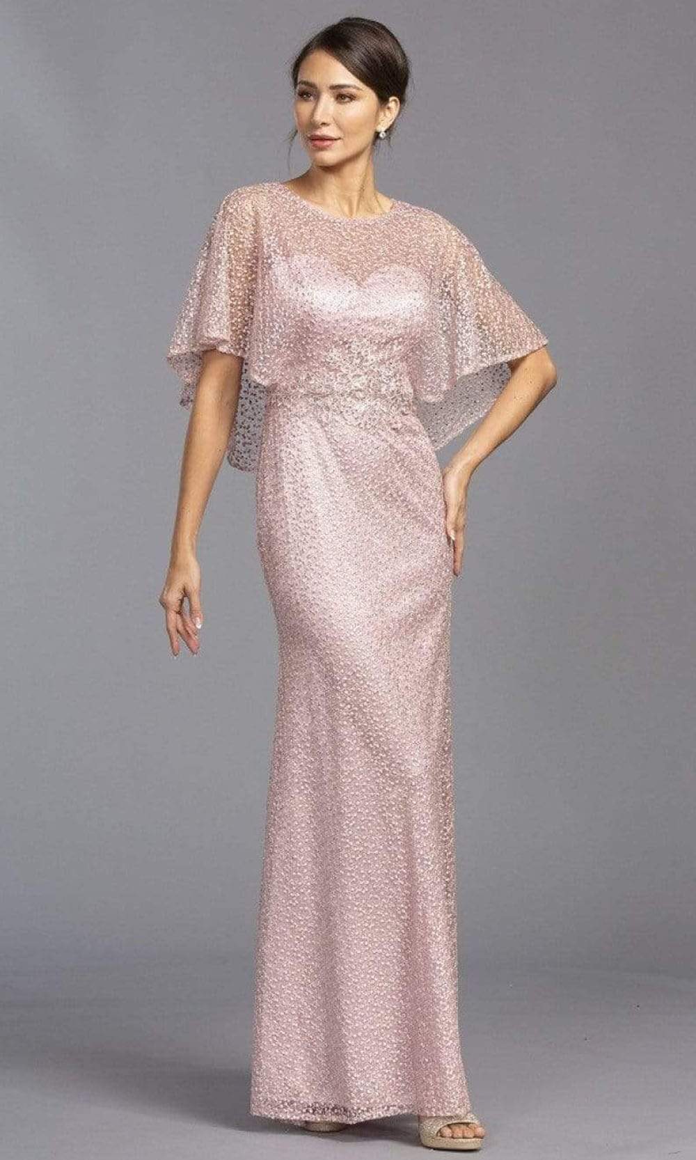 M2111 Rhinestone Studded Caped Dress