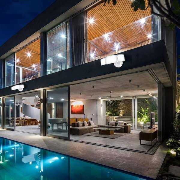 AWSENS 3-Light Outdoor Integrated LED Security Flood Light Wall or Eave Mount Flood Light