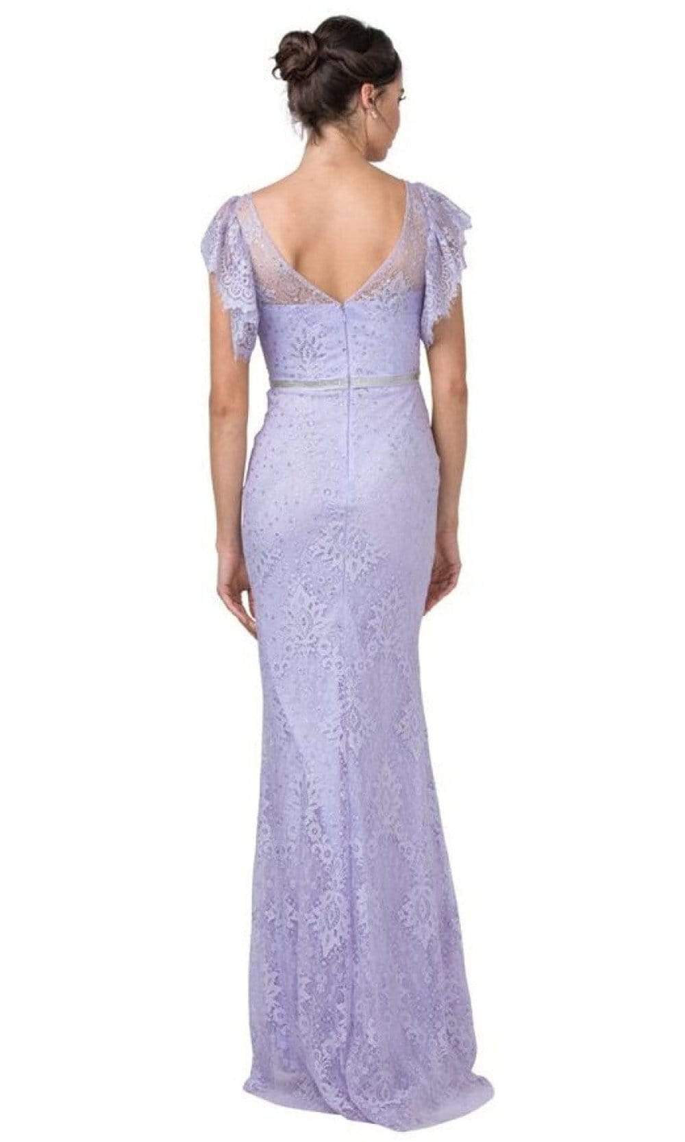 L2347 Flutter Sleeves Sheath Evening Dress