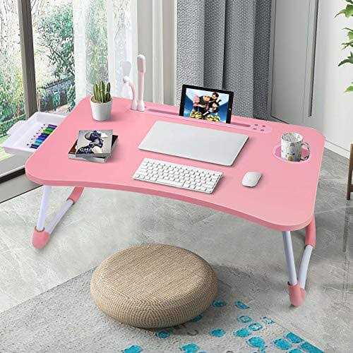 Slendor Laptop Desk Laptop Bed Stand Foldable Laptop Table Folding Breakfast Tray Portable Lap Standing Desk Reading and Writing Holder with Drawer