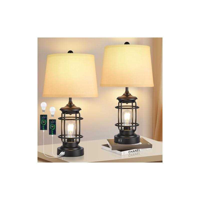 AKASUKI Farmhouse Table Lamps Set of 2 3 Way Dimmable Bedside Touch Lamp with USB Port