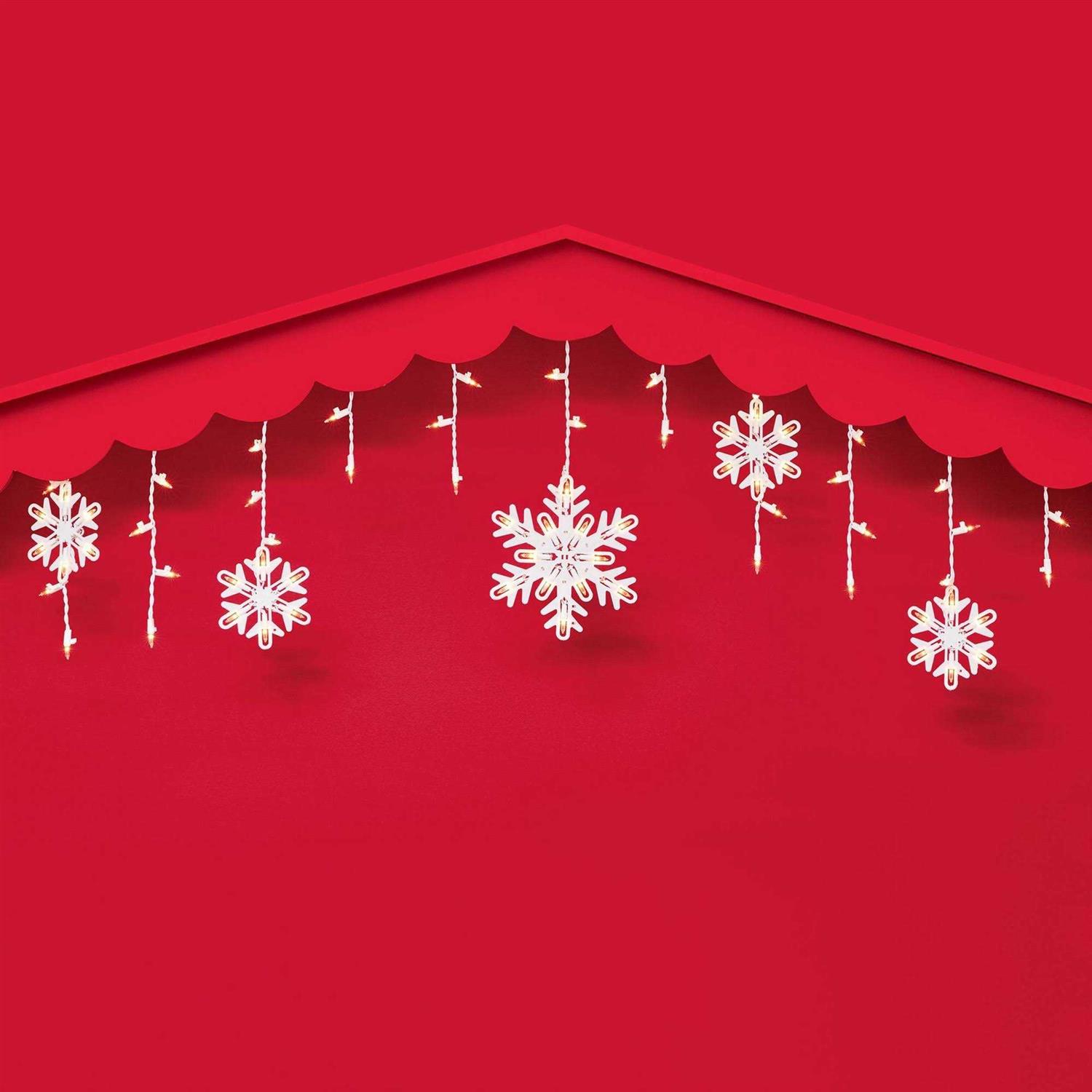 Wondershop 150ct Incandescent Christmas Icicle Lights with Snowflake Novelty Accent Clear Bulbs with White Wire