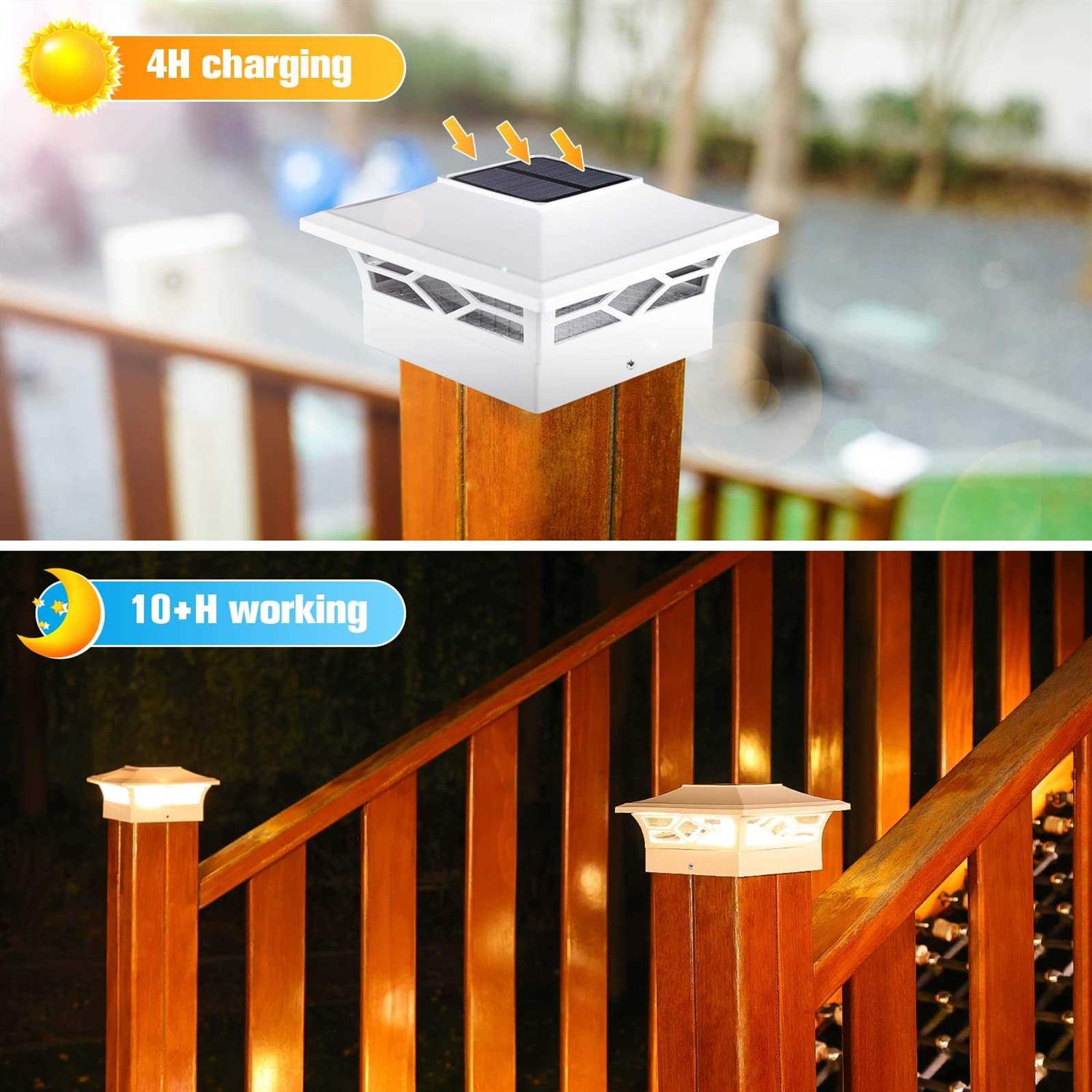 VOLISUN Solar Post Cap Lights Outdoor Post Light for White/Black 4×4 Vinyl Fence Deck