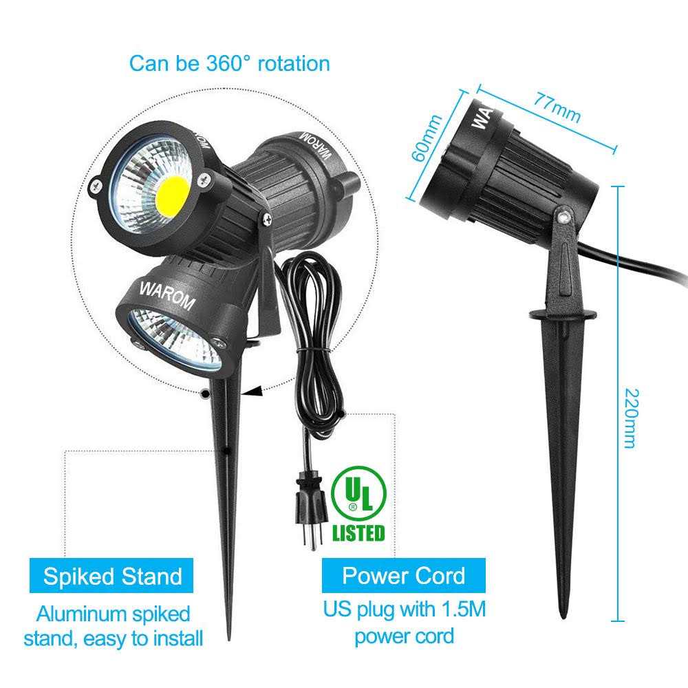 WEYANG Landscape Outdoor,IP65 Waterproof Garden Spotlights,5W AC 120V Yard Flood Light,Metal Ground Stake Lawn LED Spotlight
