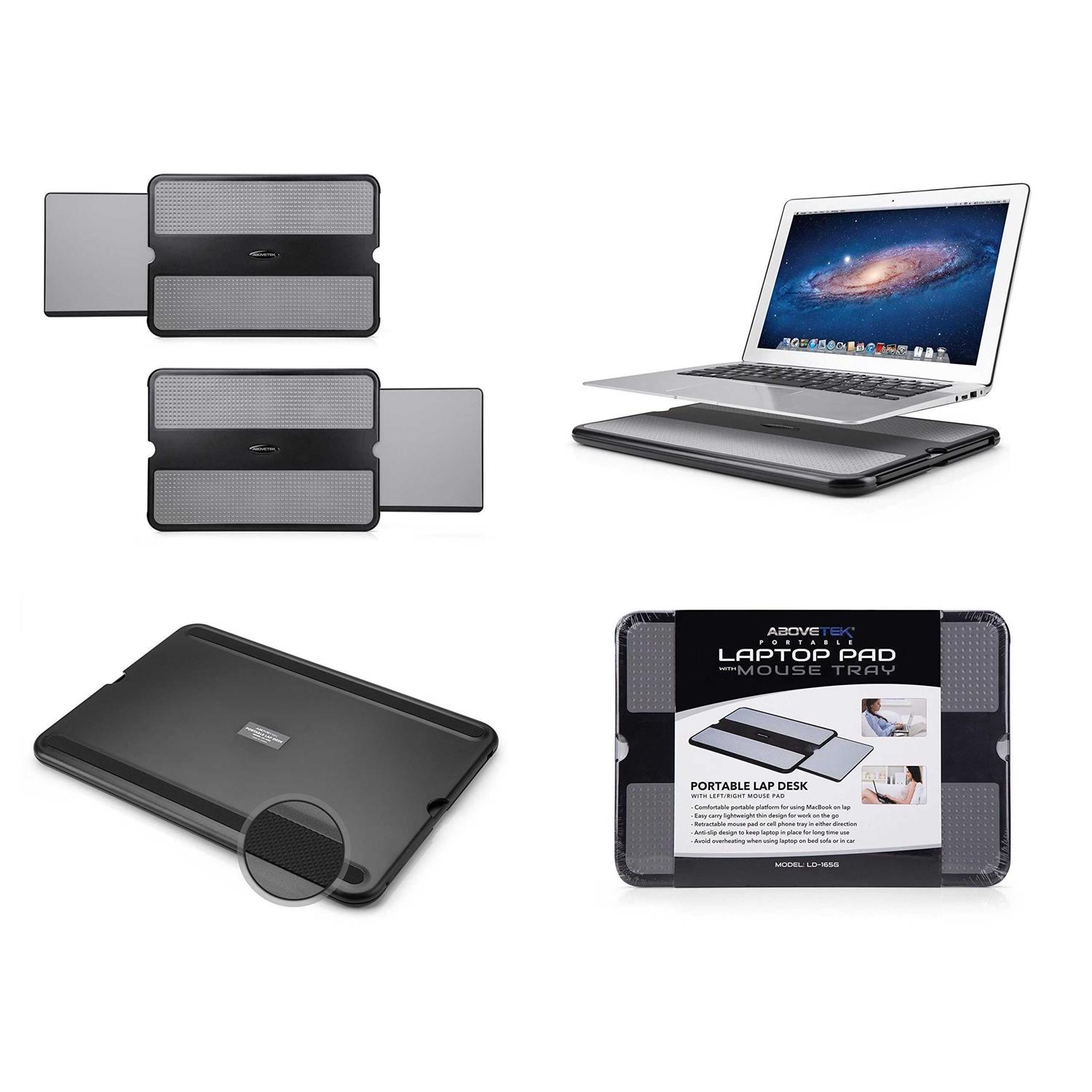 AboveTEK Portable Laptop Lap Desk w/Retractable Left/Right Mouse Pad Tray