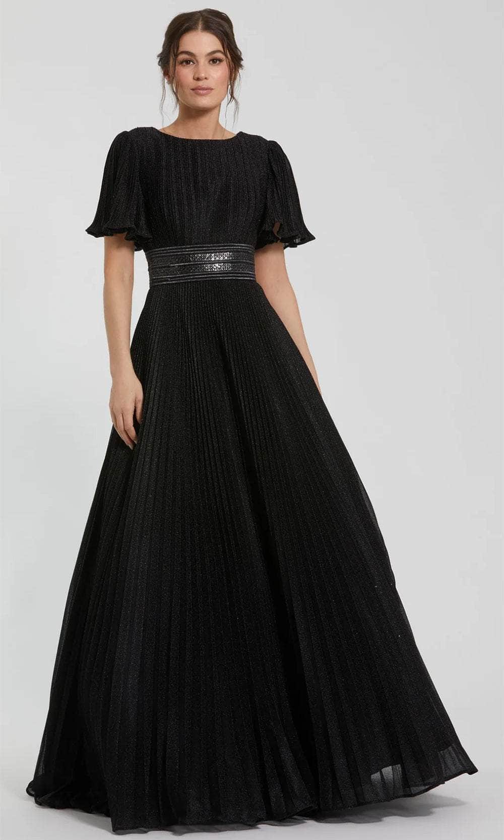 Pleated Bodice Flutter Sleeve Evening Dress