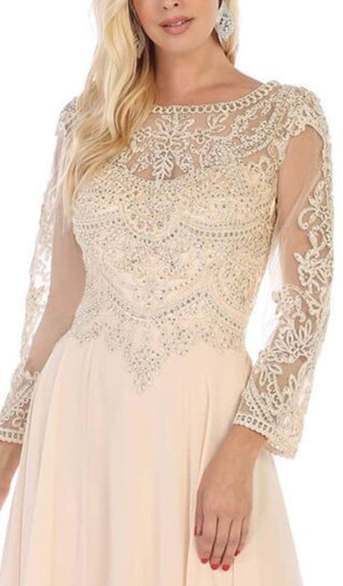 Illusion Sleeve A-Line Prom Dress