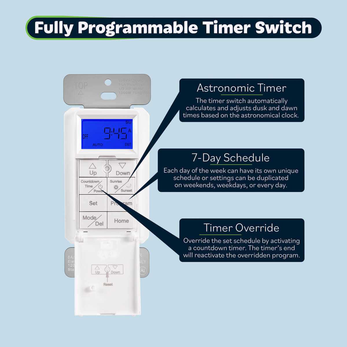 TOPGREENER Digital Astronomic Timer Switch, 7-Day Programmable Sunrise Sunset, Single Pole or 3-Way