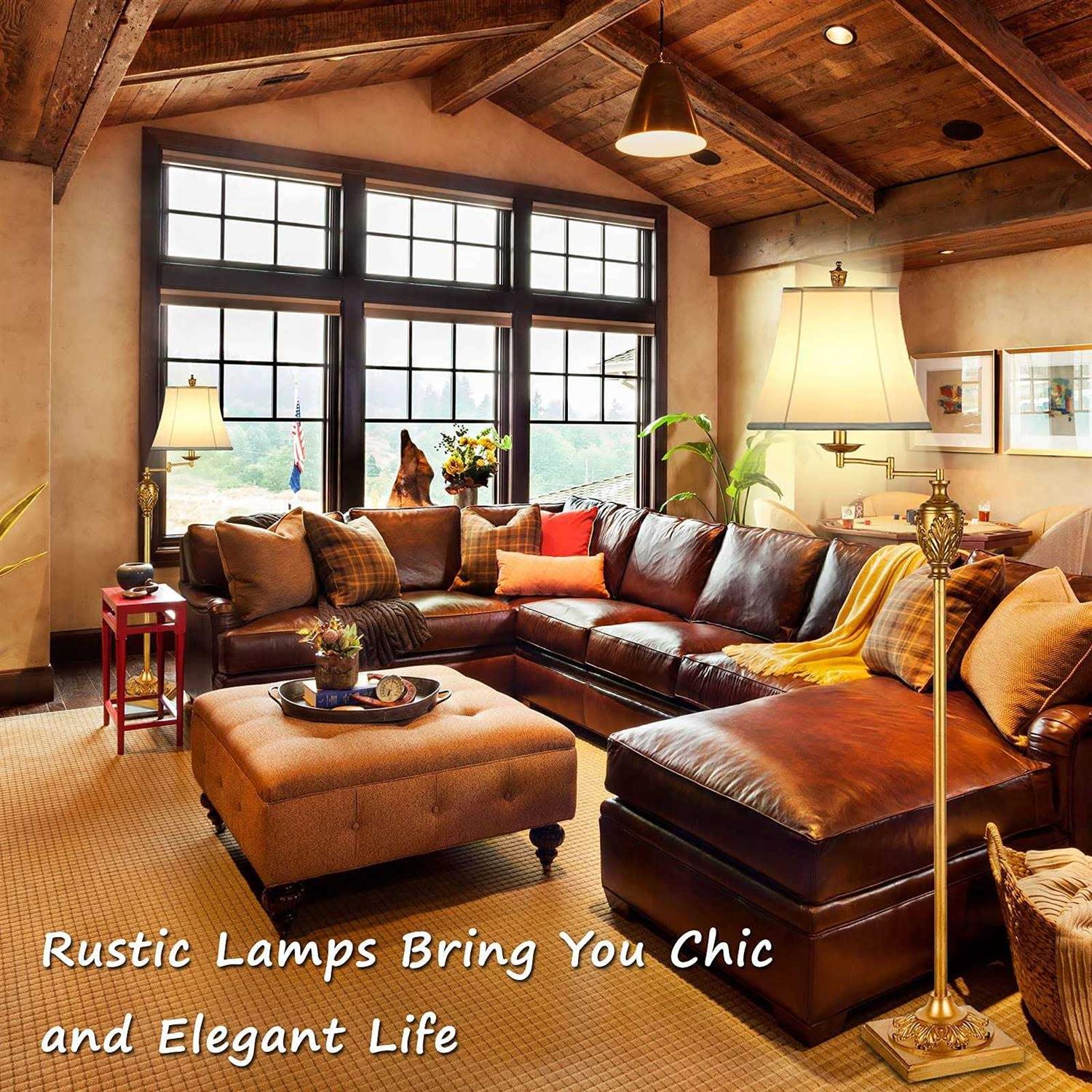 Traditional LED Floor Lamp with 350° Adjustable Swing arm Lamp – Vintage Pole Lamp Swing arm for Living Room, Bedroom and Office – Rustic Upright