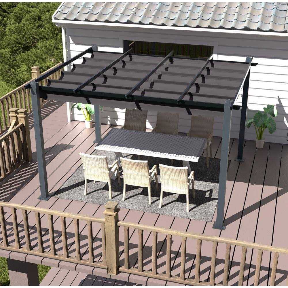 Veikous 10′ Aluminum Outdoor Patio Pergola with Retractable Canopy