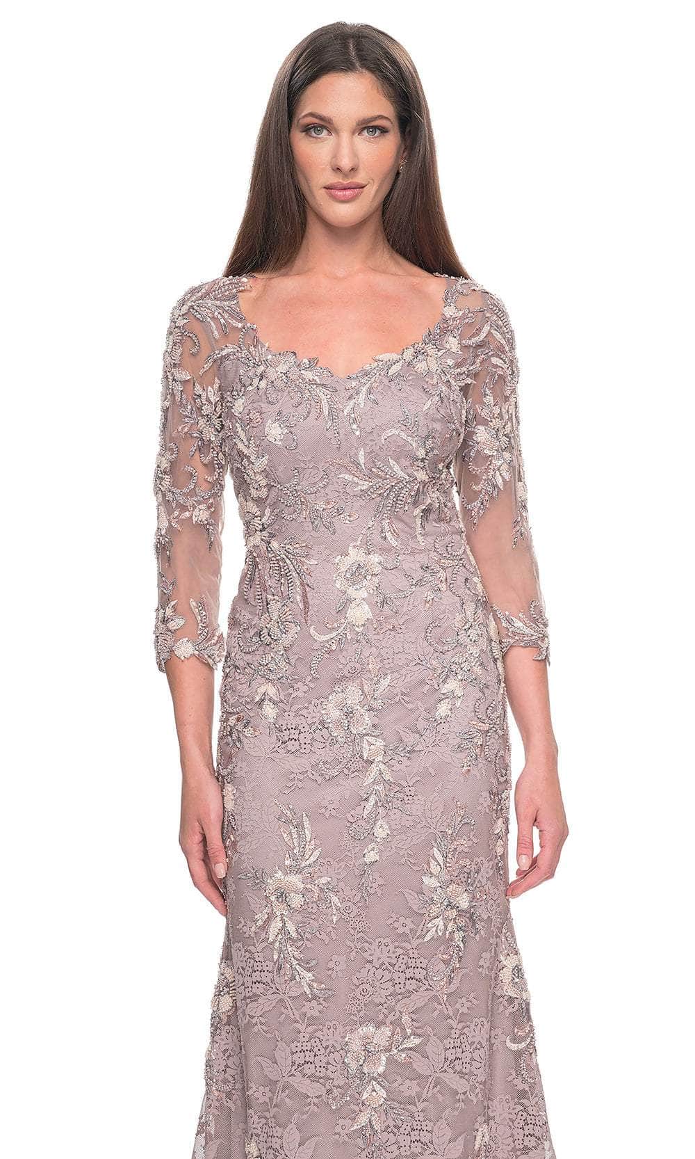 Beaded Quarter Sleeve Evening Dress