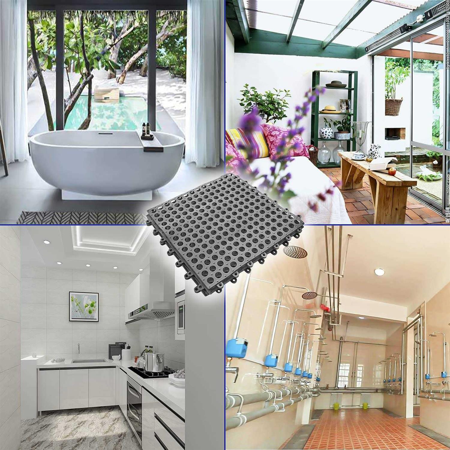 16Pack Drainage Interlocking Tiles 12”x12” Non-Slip Pool Bathtub Drain Tiles for Flooring