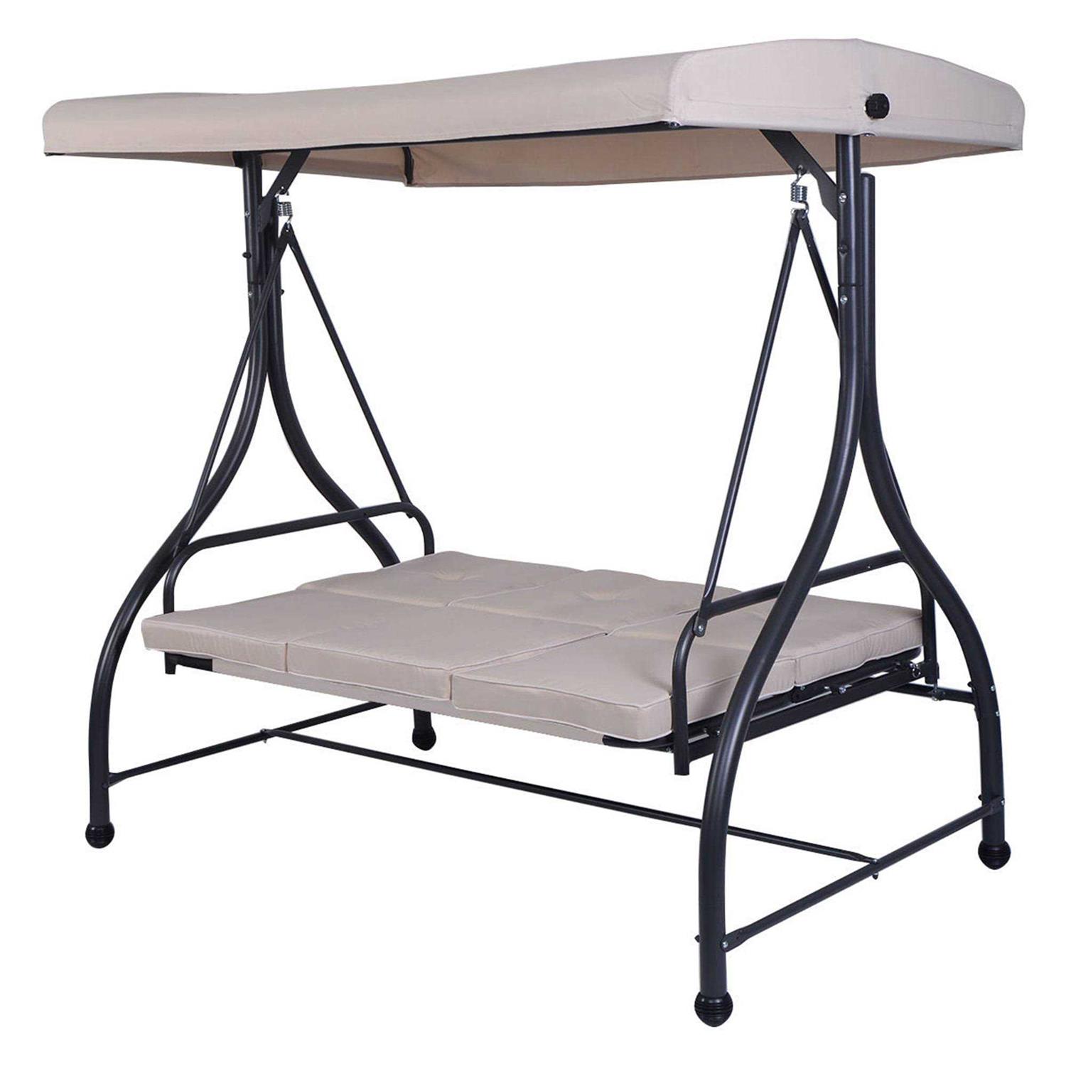 Costway Converting Outdoor Swing Canopy Hammock 3 SEATS Patio Deck