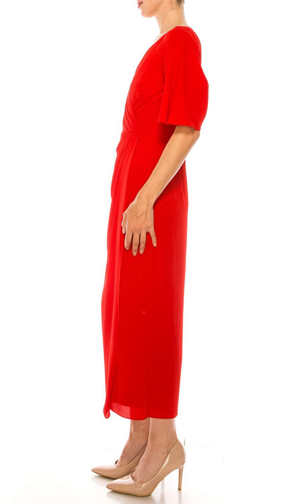 V-Neck Tea Length Formal Dress