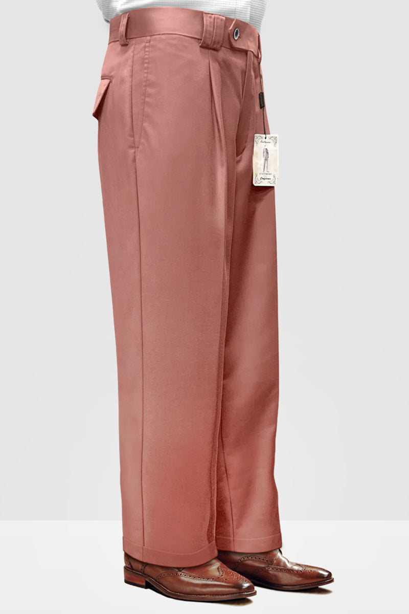 Men’s Designer Wool Pleated Wide Leg Dress Pants in Mauve Pink