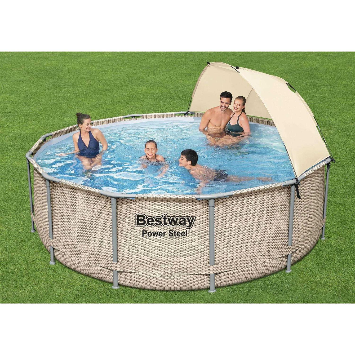 Bestway Power Steel 13′ x 42 inch Above Ground Swimming Pool Set with Canopy
