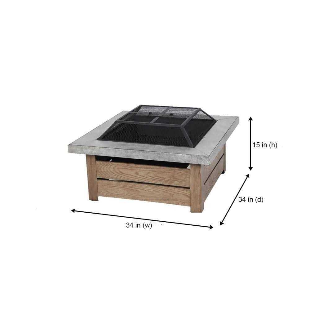 Hampton Bay Stoneham 34 in. x 15.5 in. Square Steel Wood Fire Pit with Tile Top