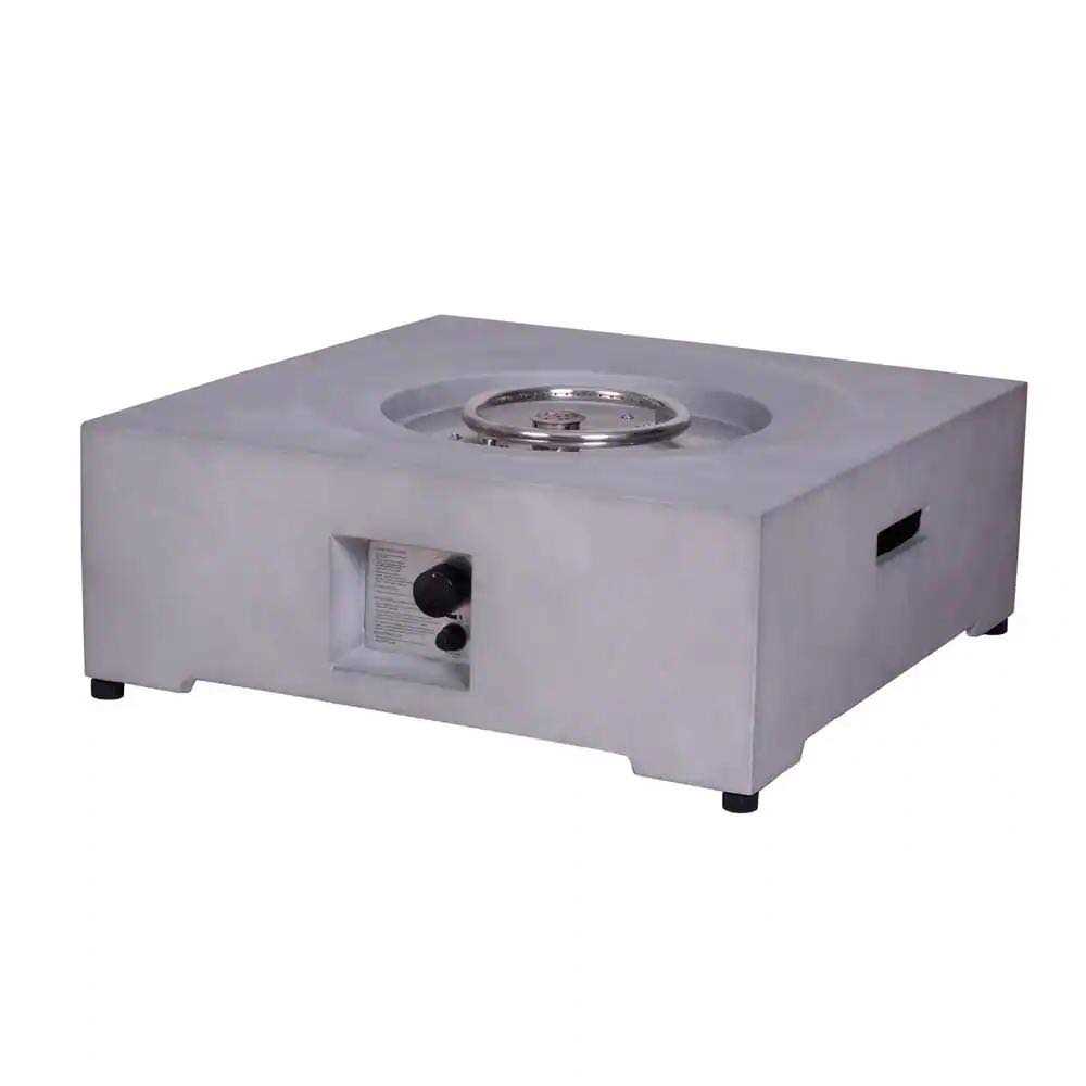 Uixe 30 in. x 11 in. Square Concrete Propane Gray Fire Pit Kit with PVC Weather Cover