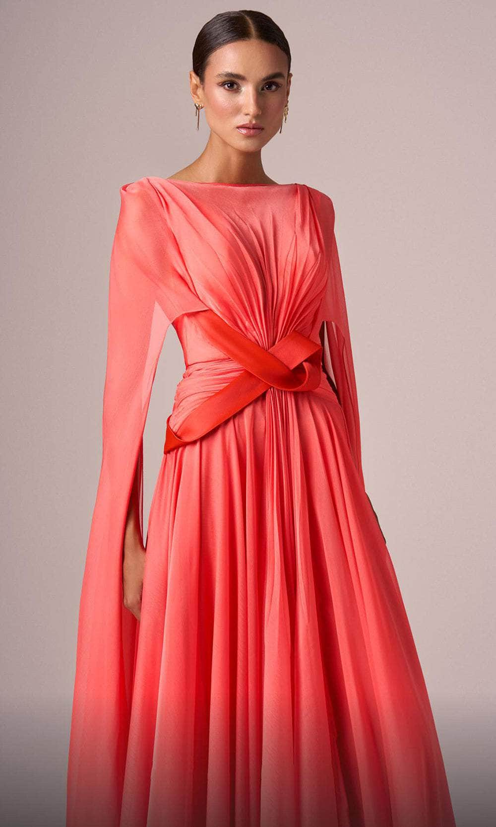 Sheer Cascade Evening Gown