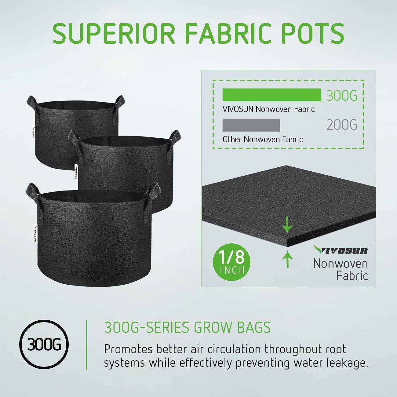 VIVOSUN 5-Pack 5 Gallon Grow Bags Plant Fabric Handles