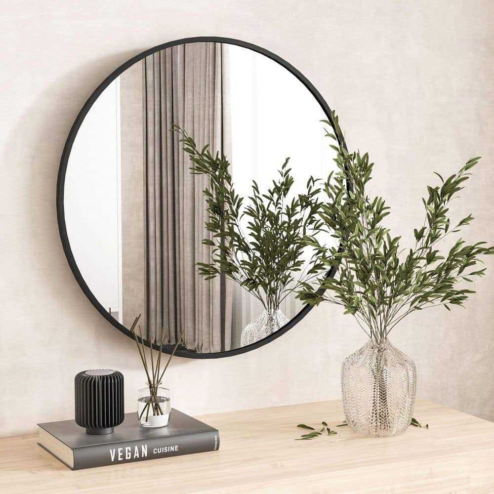 XRAMFY H Round Aluminum Alloy Framed Wall Mirror
