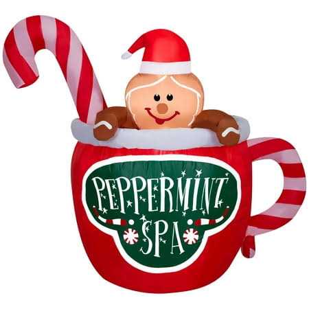 Airblown Iatables Christmas 5 Foot Gingerbread Spa Mug Scene