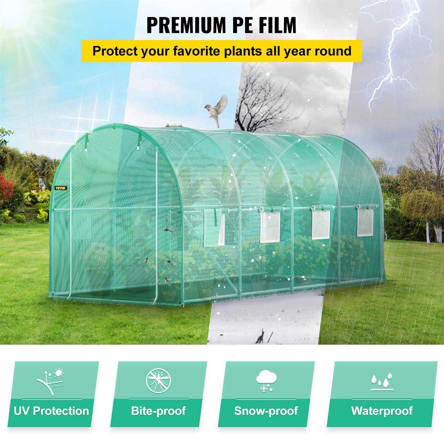 VEVOR Walk-in Tunnel Greenhouse 15 x 7 x 7 ft Portable Plant Hot House w/ Zippered Door