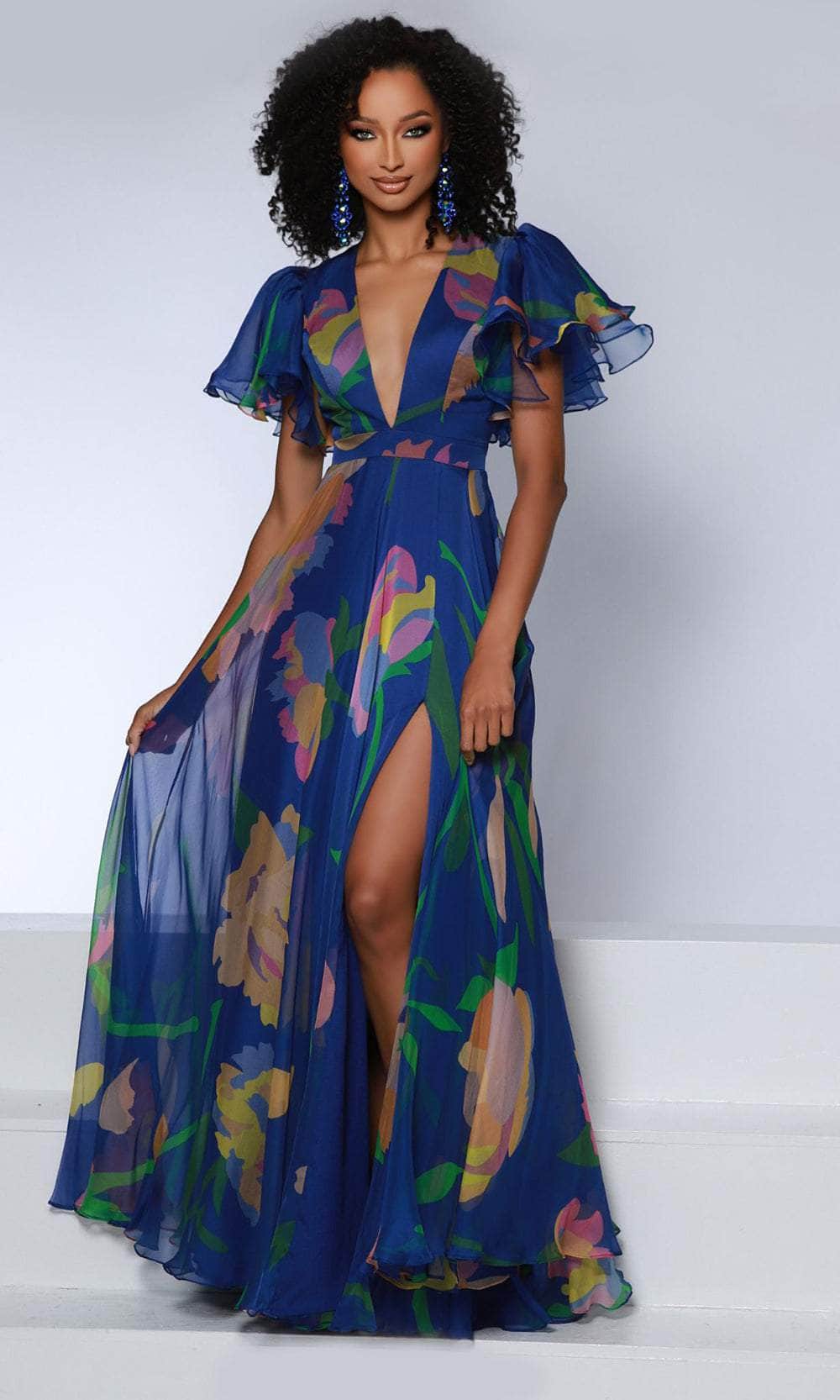 Flutter Sleeve Silk Evening Gown