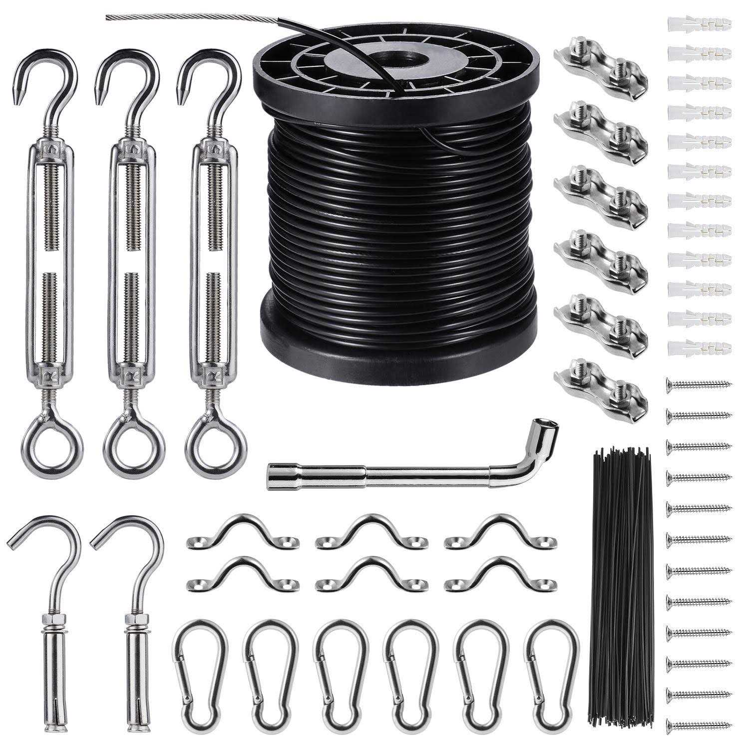 String Lights Hanging Kit,Globe String Lights Suspension Kit,Outdoor Light Guide Wire,Includ 164 Ft Nylon-Coated Stainless Steel Wire Rope Cable