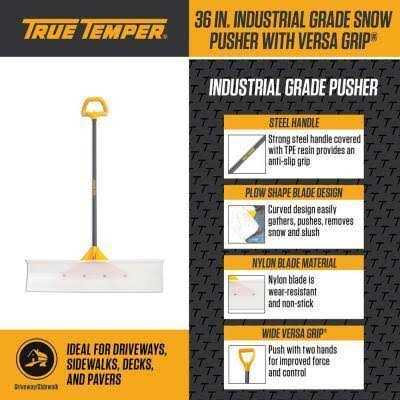 True Temper 36 in. Industrial Grade Snow Pusher with Versa Grip