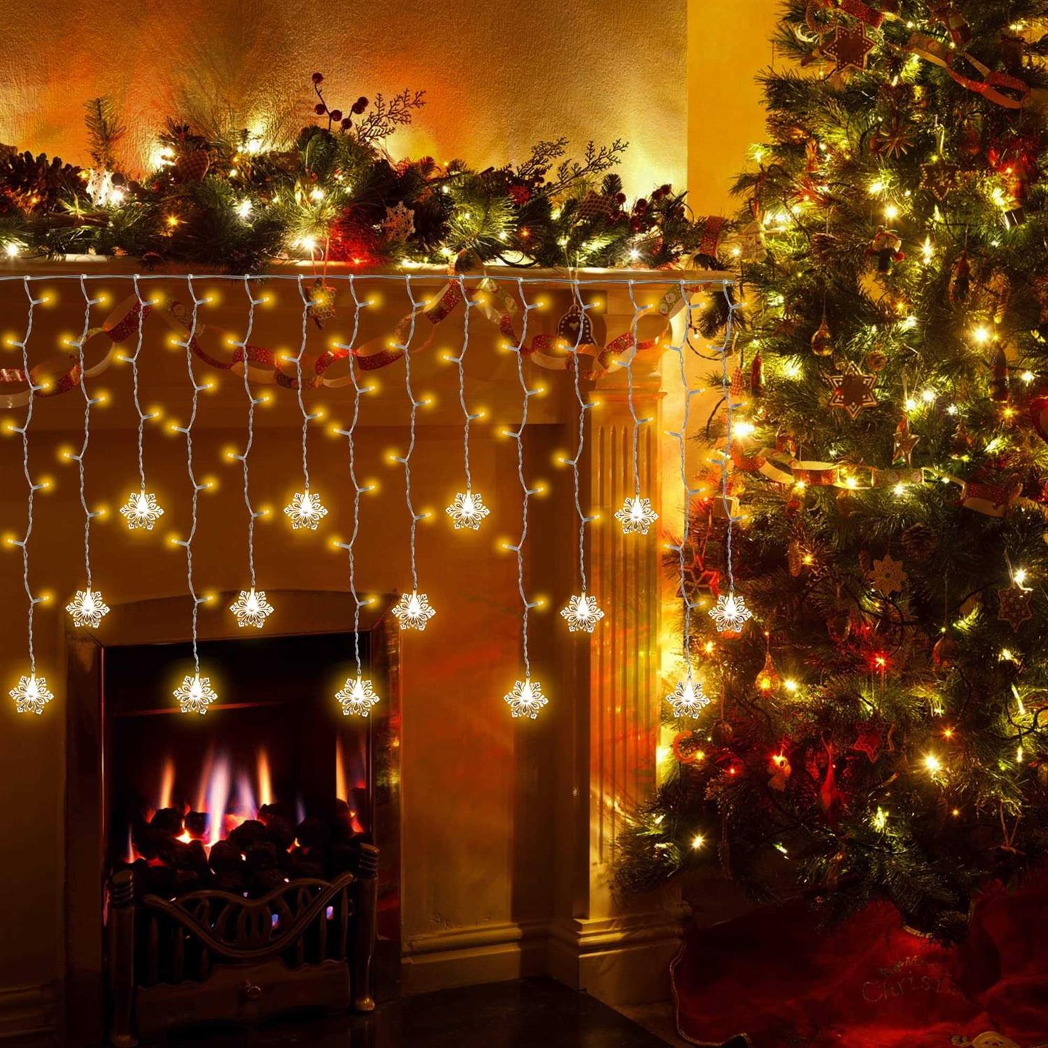 150 Led Icicle Lights with Snowflake 8 Twinkle Modes Curtain Lights,Hanging Fairy Lights for Outdoor Christmas Lights