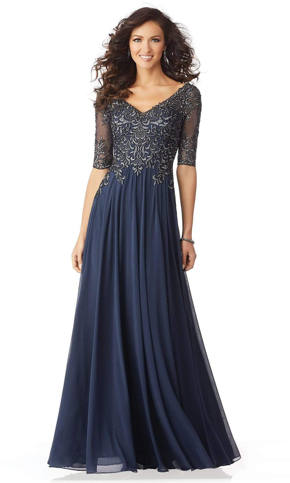 71805 Embroidered V-neck A-line Gown