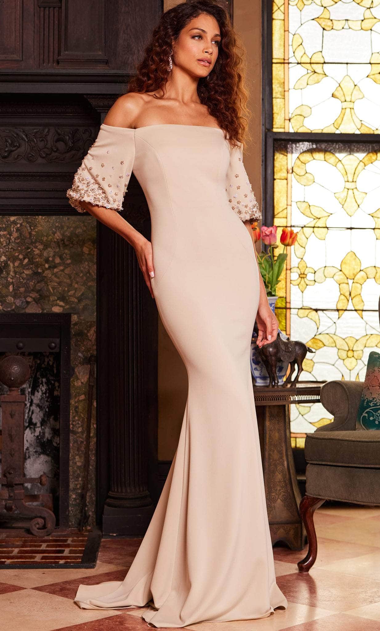 Straight Across Neck Evening Dress