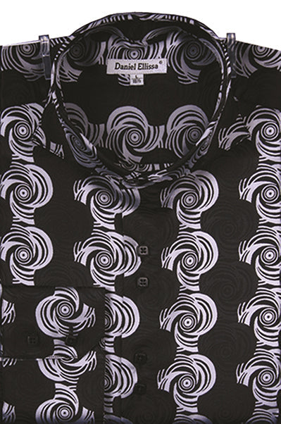 Men’s Regular Fit Fancy Swirl Pattern Sports Shirt in Black & Silver